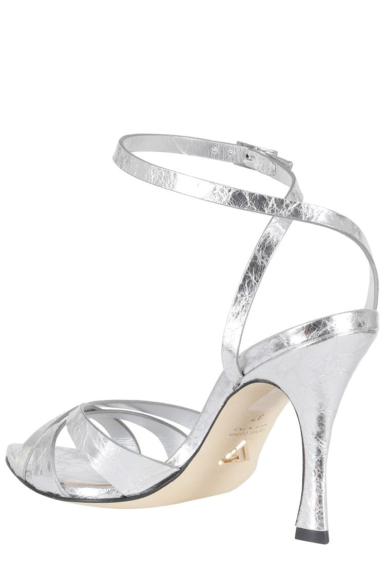 Giampaolo Viozzi Silver Delicate Ankle Strap Leather Sandals