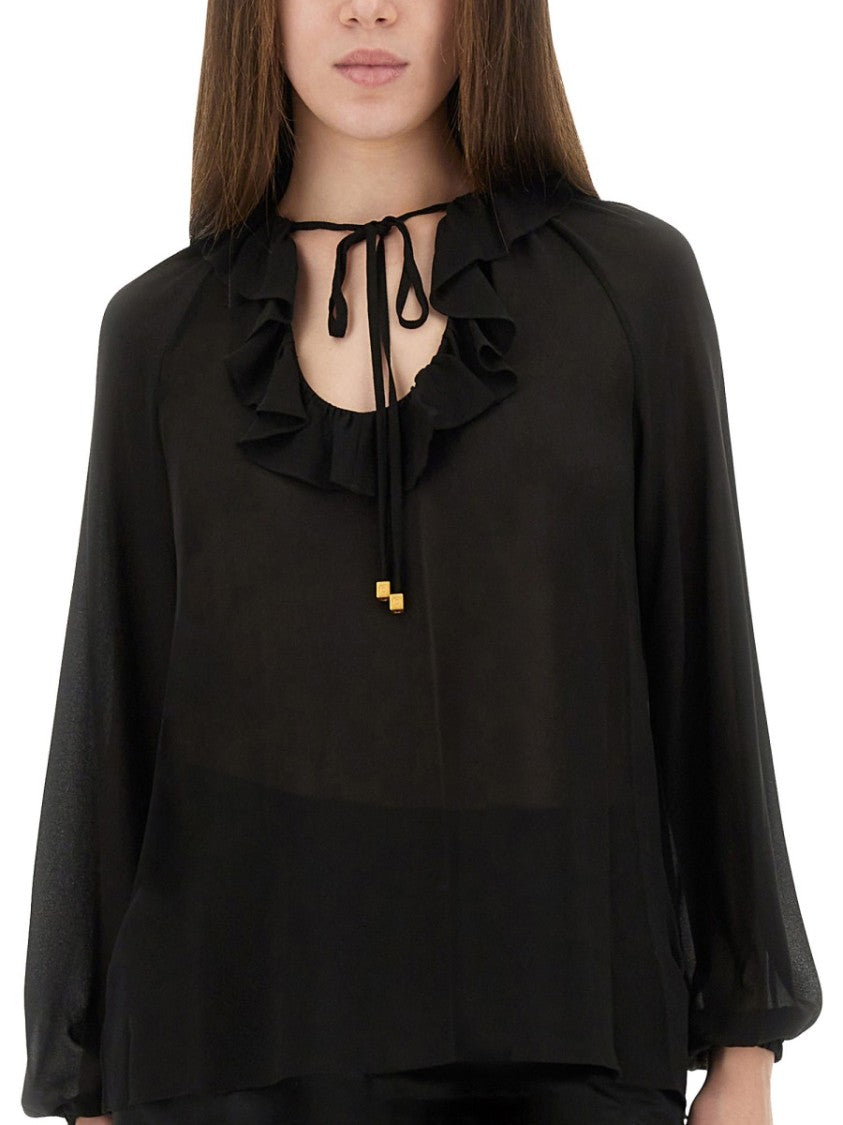 Michael Michael Kors Ruffled Neckline Blouse With Tie Detail