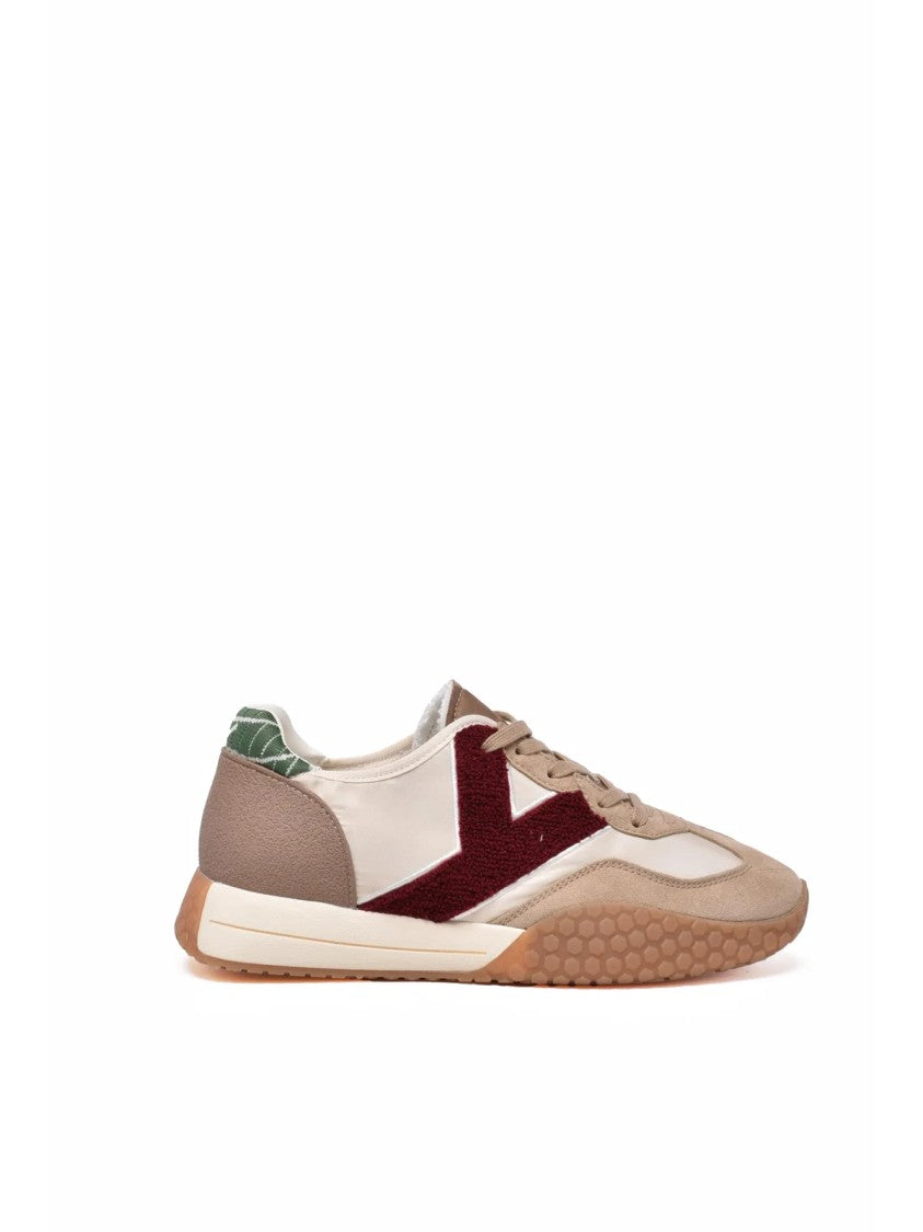 Keh-Noo Beige Leather-Blend Patchwork Sneakers