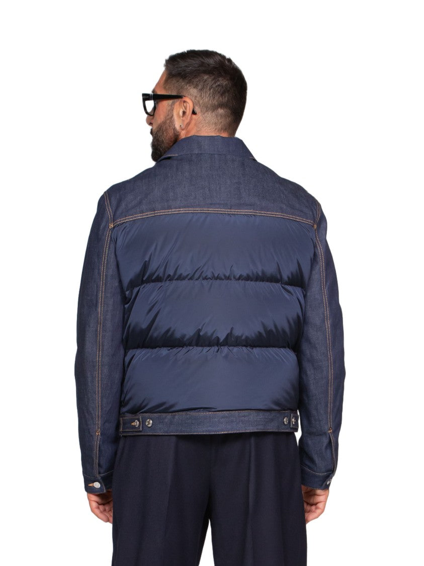 Dsquared2 Hybrid Puffer Jacket With Denim Sleeves And Quilted Body
