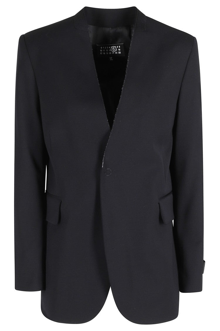 Mm6 By Maison Margiela Black V-Neck Buttoned Back-Slit Polyester Blazer