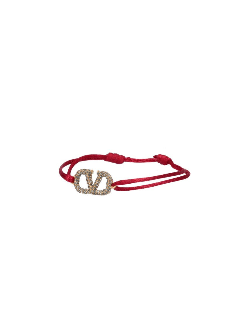 Valentino Garavani Red Cord Bracelet With Gold-Tone Emblem