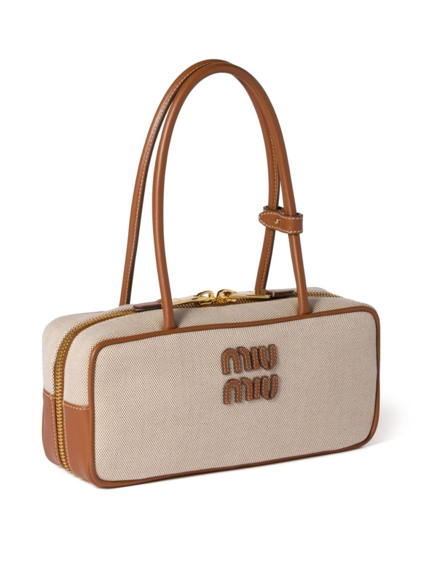 Miu Miu Beige Beau Canvas Leather Shoulder Bag