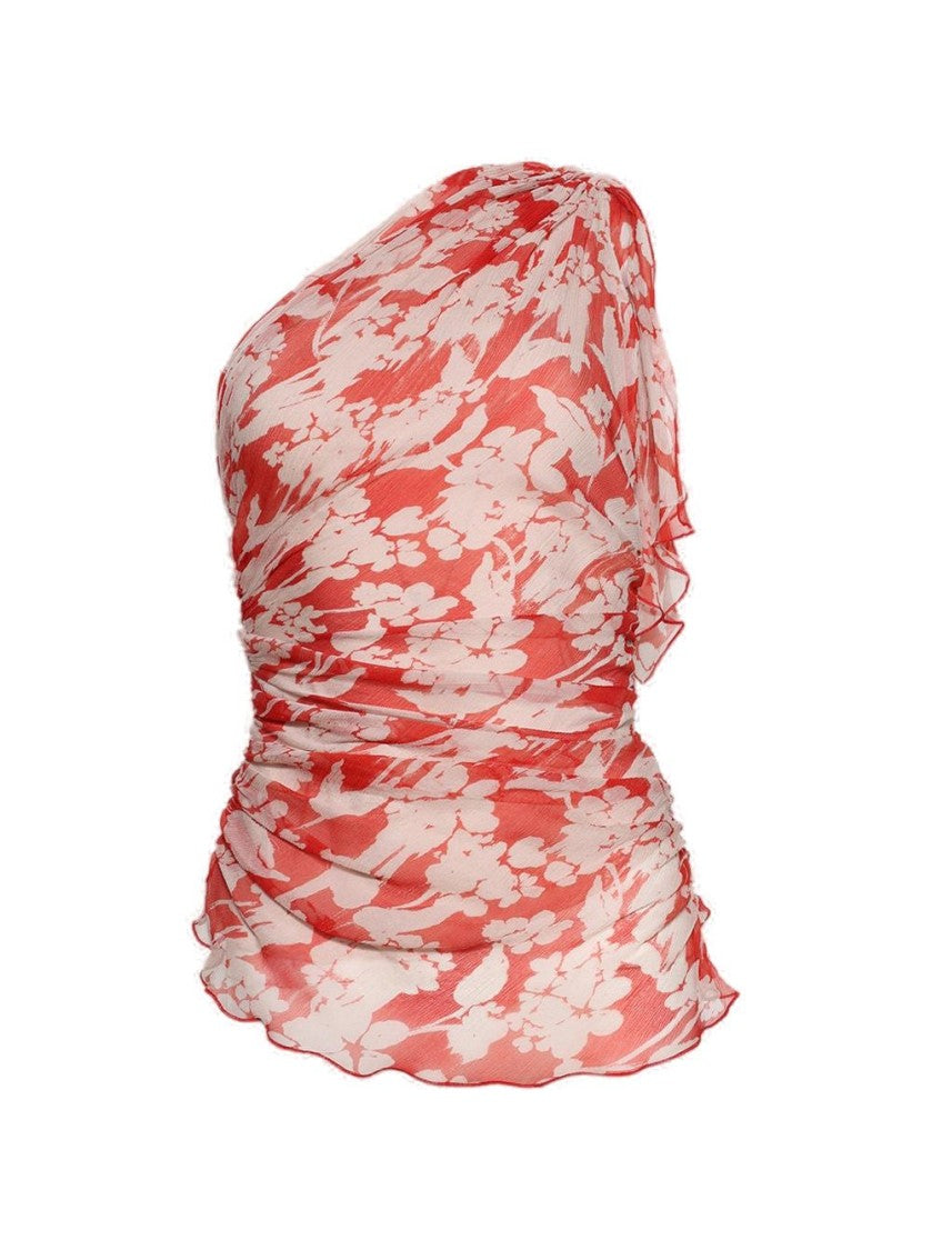 Victoria Beckham One Shoulder Draped Top Chilli And Blush