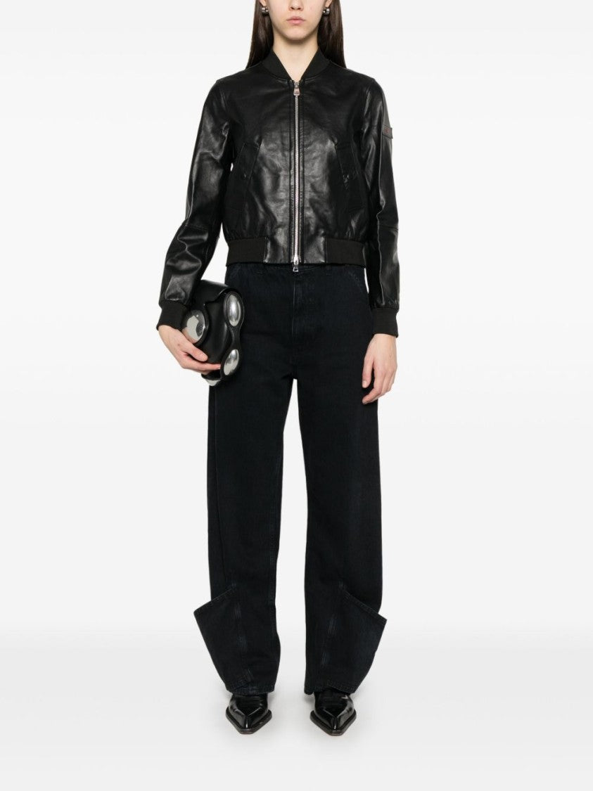 Peuterey Fitted Black Calfskin Bomber Jacket