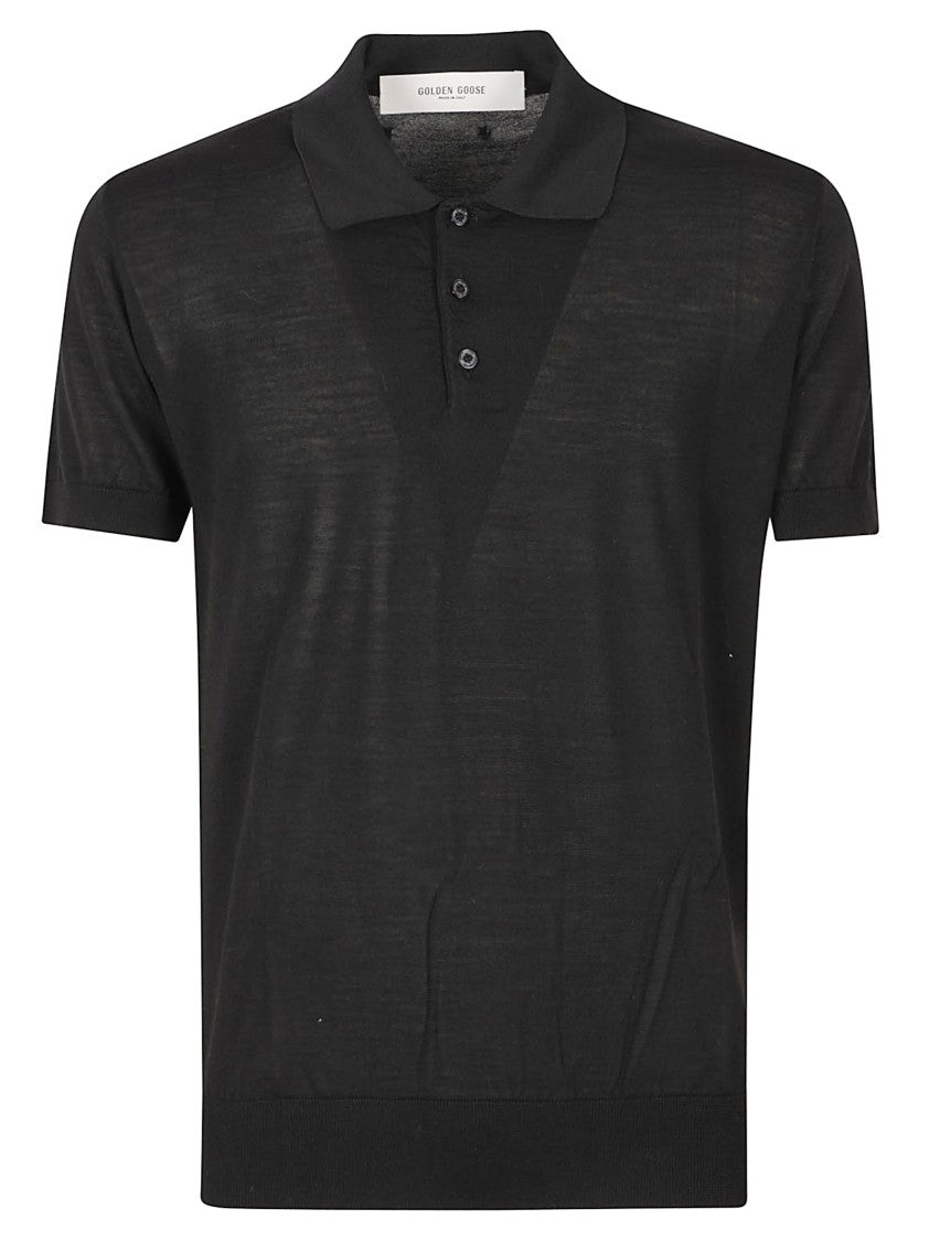 Golden Goose Finely Knit Polo Shirt With Classic Collar And Subtle V-Pattern