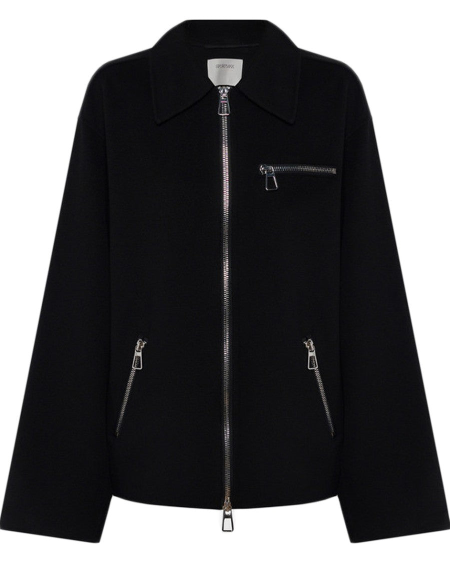 Max Mara Minimalist Black Wool Jacket With Zip Pockets