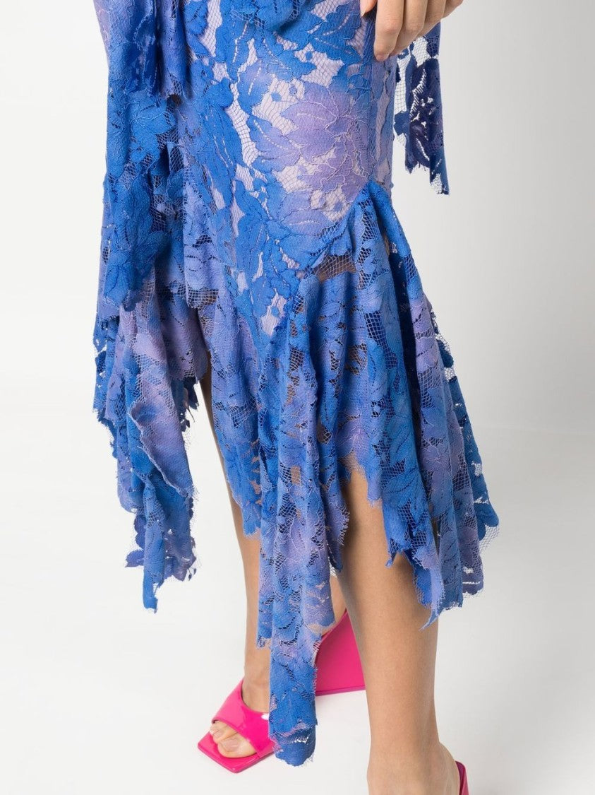 The Attico Thelma Violet Lace Draped Midi Dress