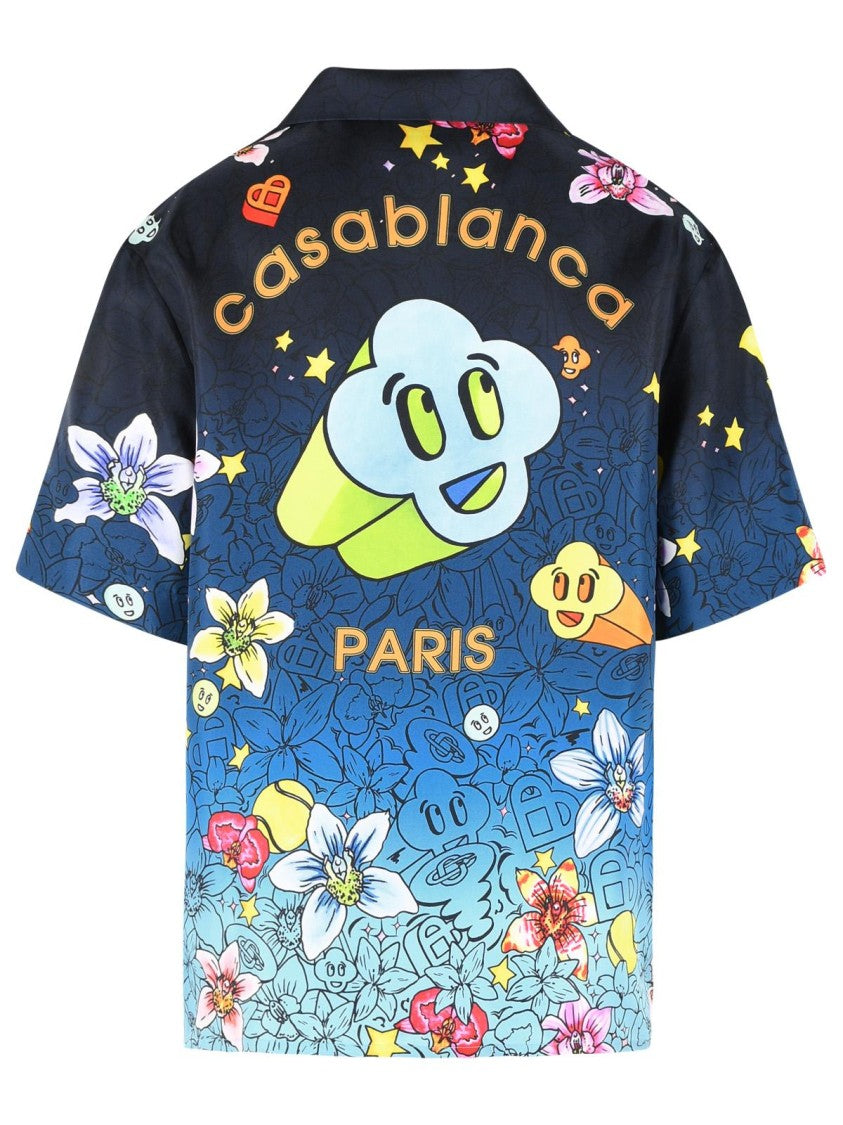 Casablanca 'Graffiti Repeat' Blue Silk Shirt