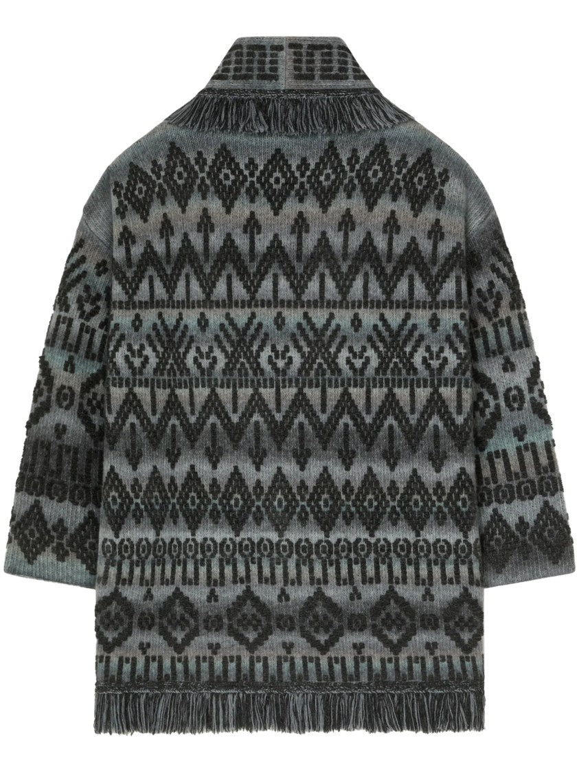 Alanui Fringe-Trimmed Geometric Knit Cardigan
