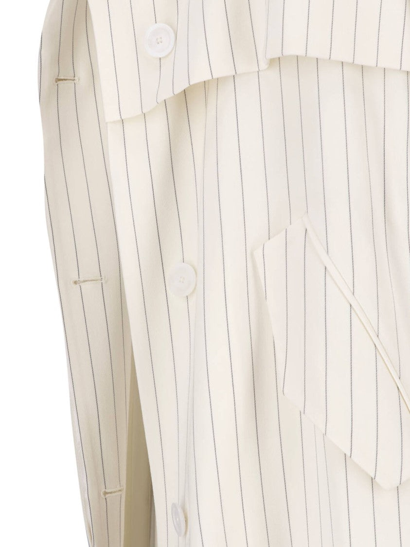 Dondup White Gessato Wool Pinstripe Trench Coat