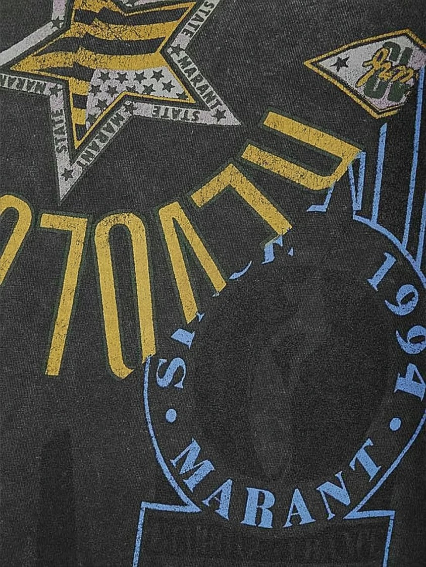 Isabel Marant Washed Black Graphic Print T-Shirt With Colorful Motifs