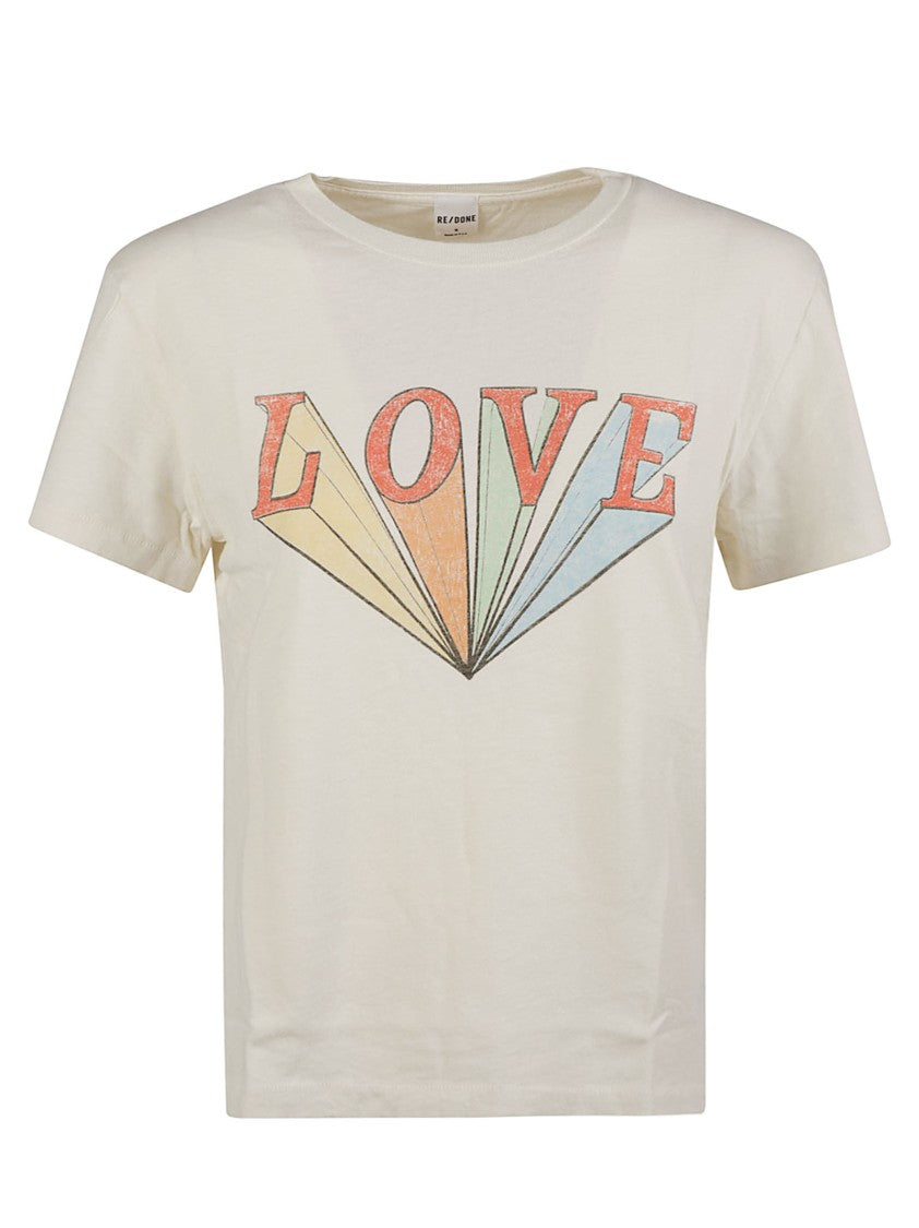 Redone Classic Love Rainbow Cropped Graphic Cotton T-Shirt