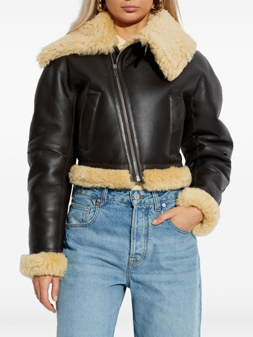Jacquemus Cropped Brown Leather Jacket