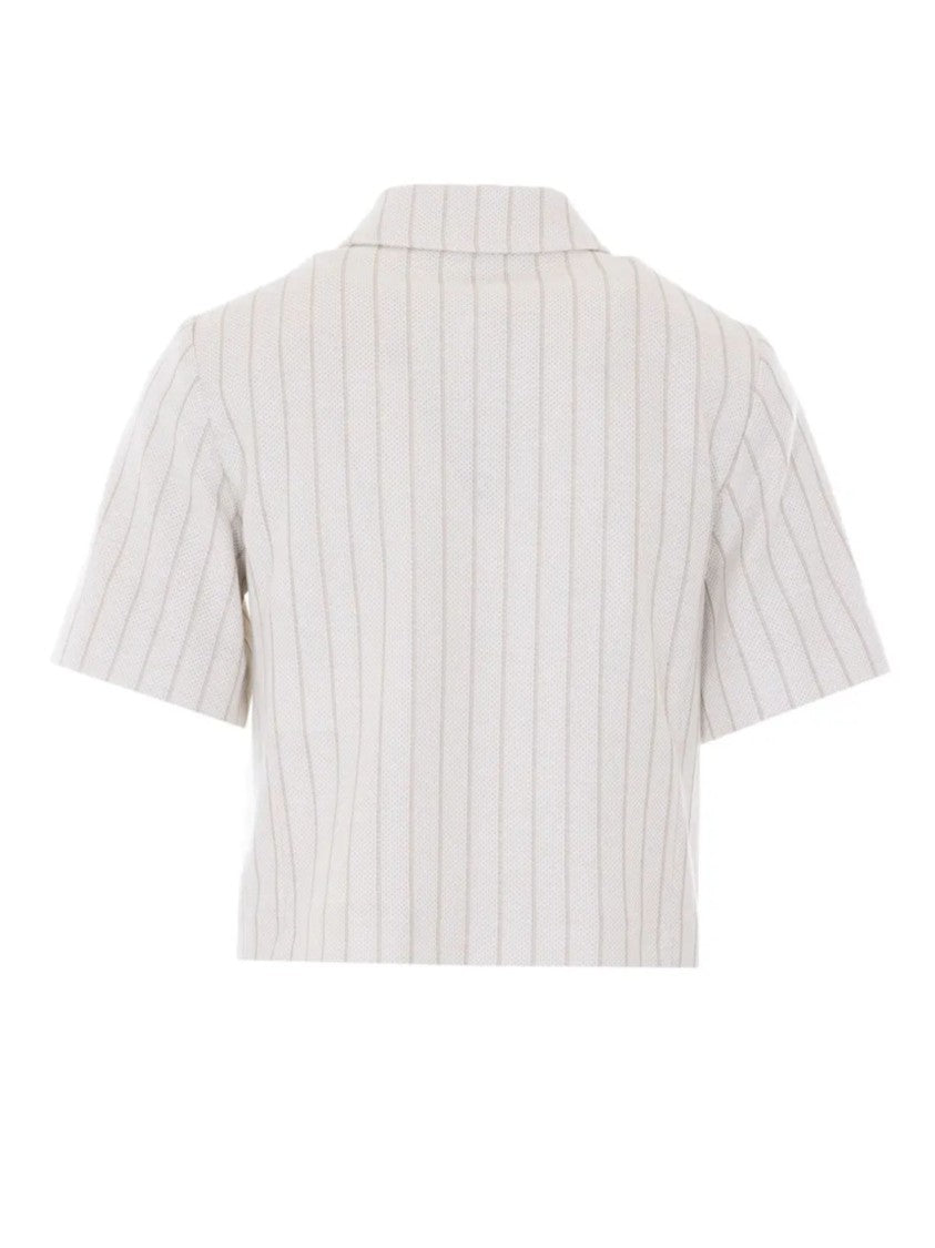 Max Mara Taupe Vertical Stripes Cotton Shirt