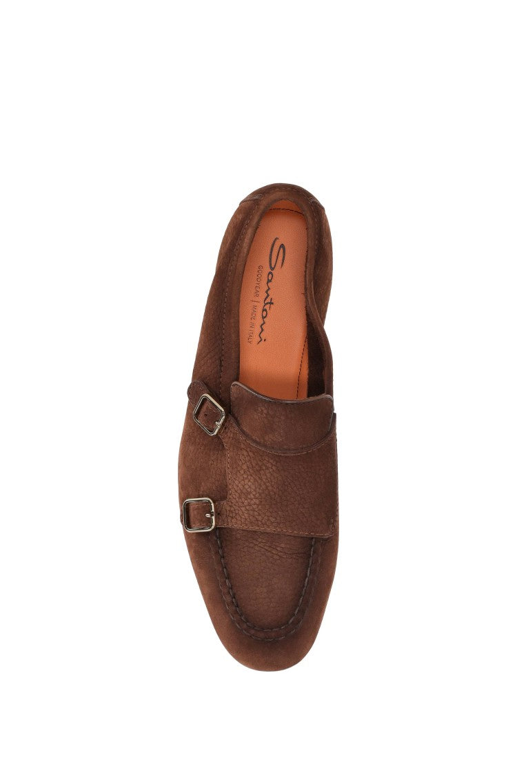 Santoni Carlos Nabuck Double-Buckle Moccasins
