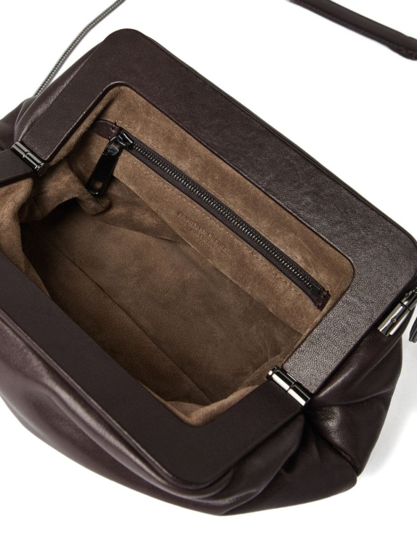 Brunello Cucinelli Soft Leather Brown Bag With Chain Strap And Suede Lining