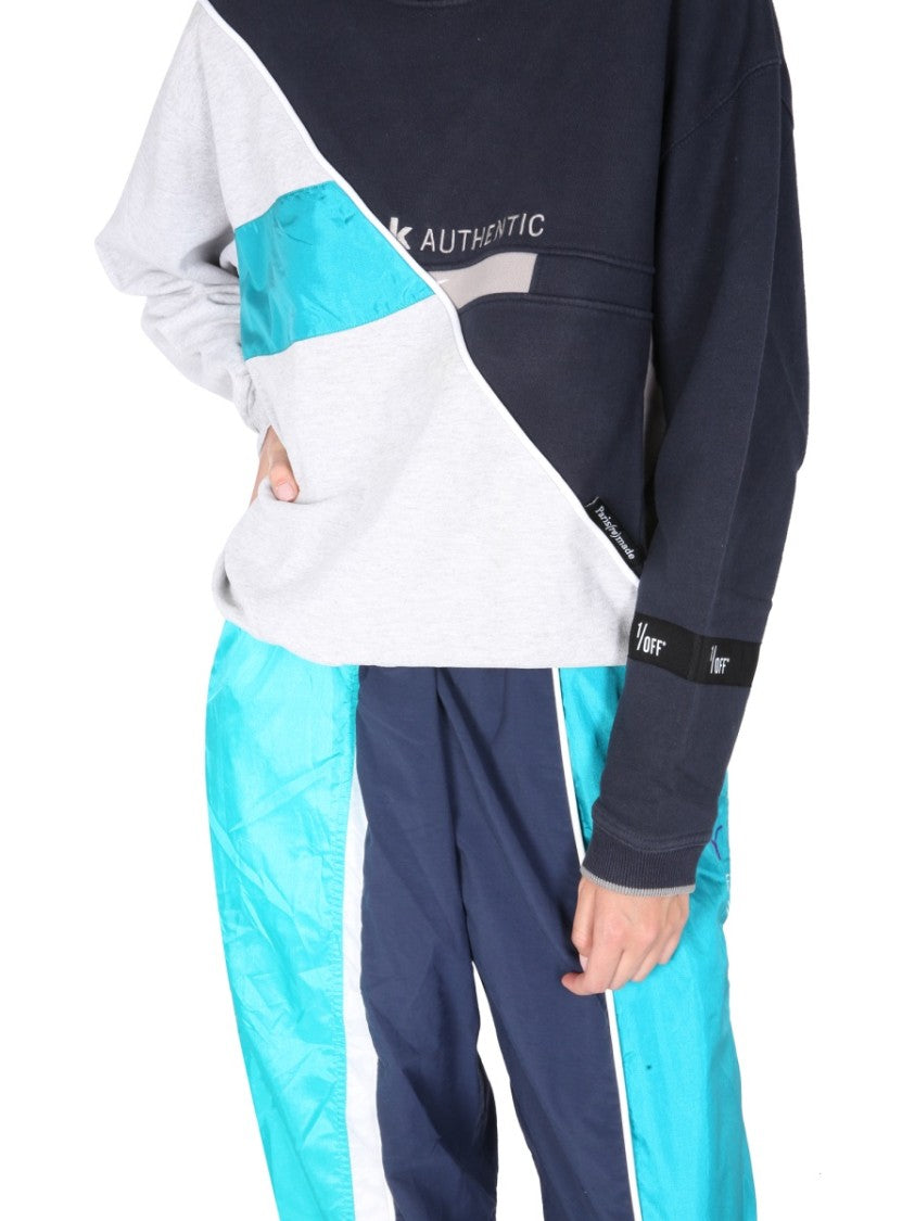 1/Off Color-Block Diagonal Design Crew Neck Sweatshirt