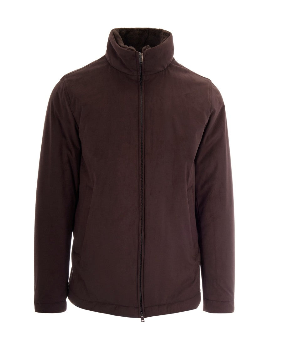 Herno Dark Brown Suede High Neck Jacket