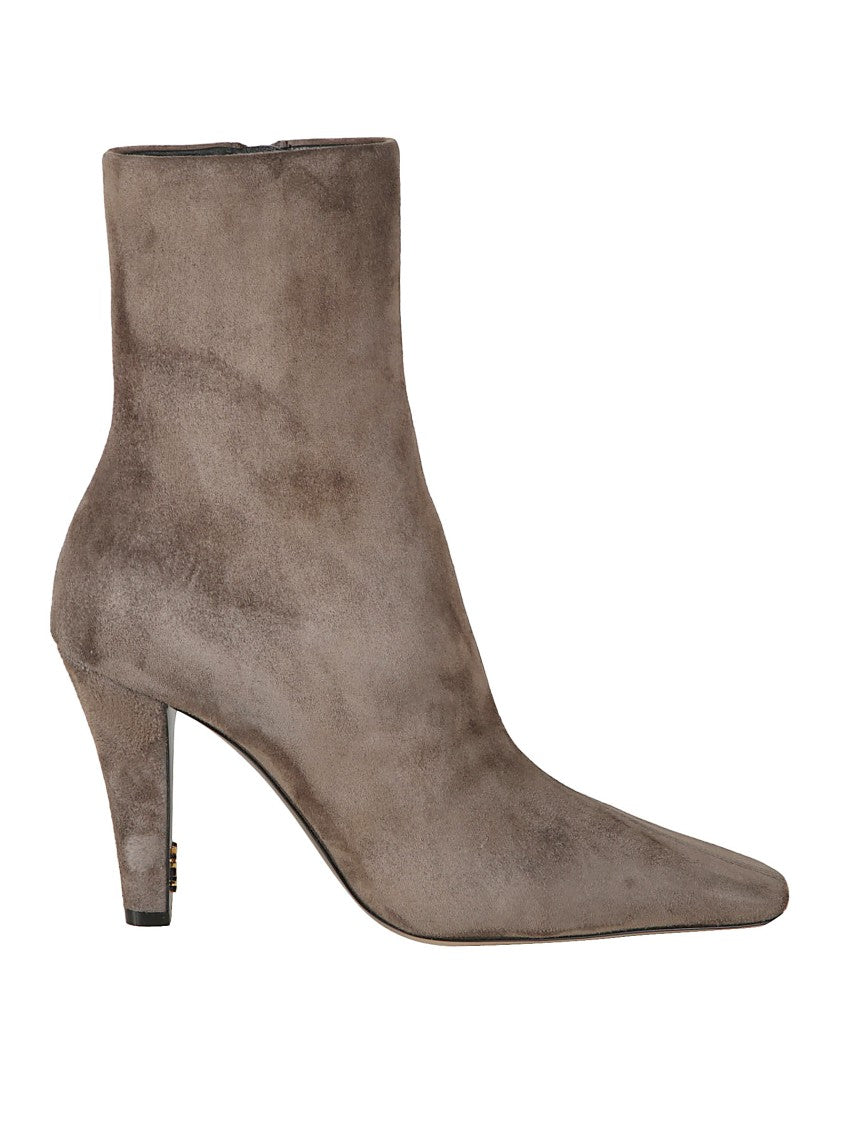 Saint Laurent Suede Ankle Boots With Tapered Block Heel