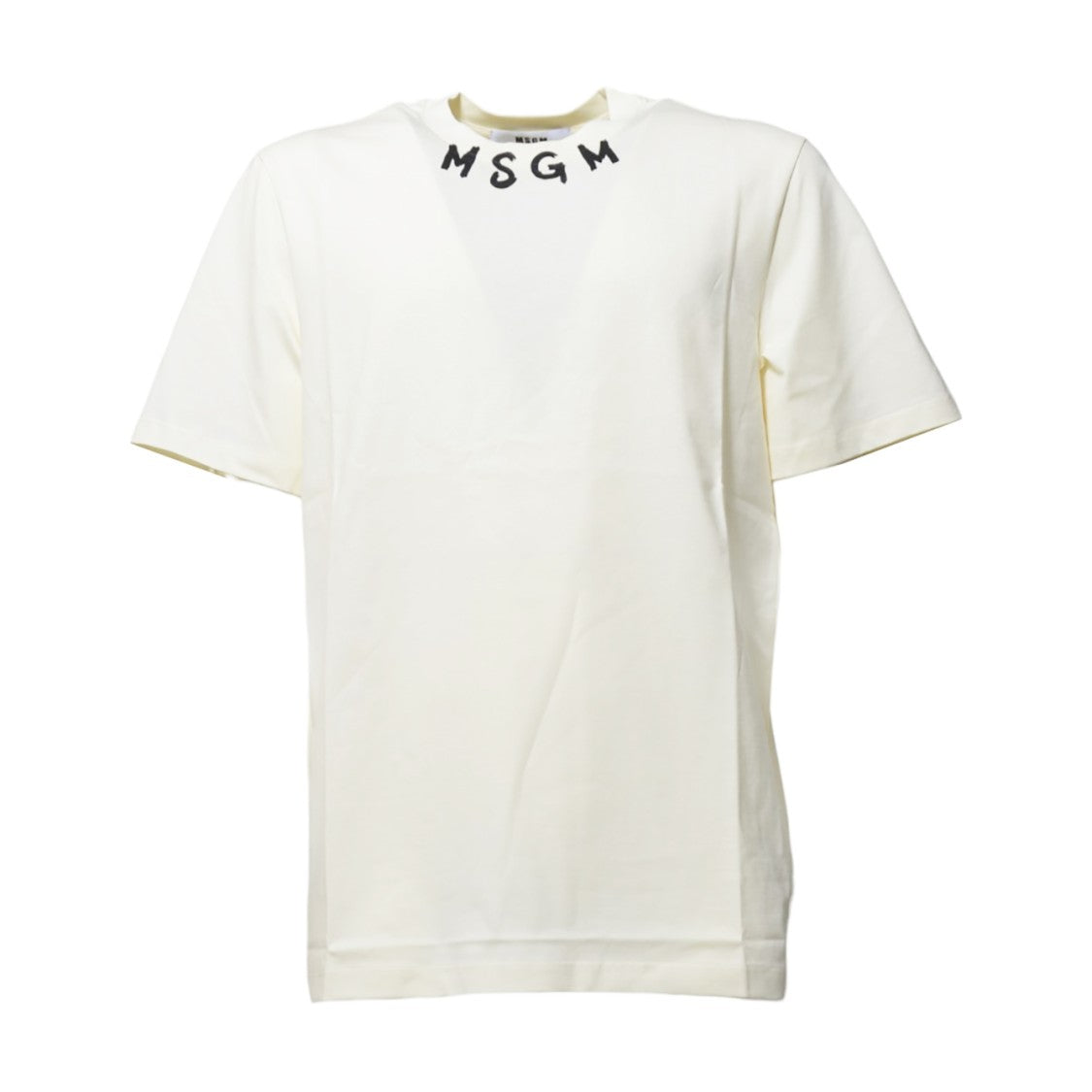 Msgm Cream Cotton T-Shirt With Logo Print