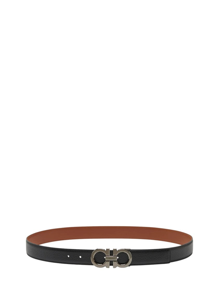 Ferragamo Reversible Black And Brown Leather Gancini Belt
