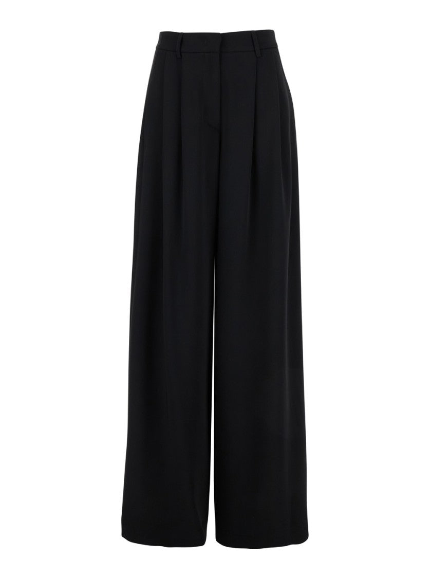 Plain High-Waisted Wide Leg Cady Pants With Belt Loops