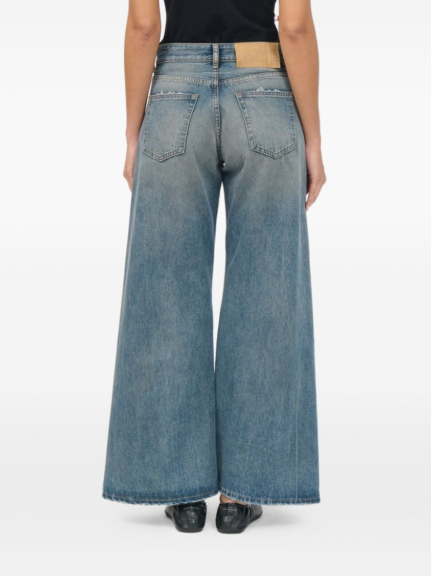 Mm6 By Maison Margiela Blue Wide-Leg High-Waist Distressed Jeans