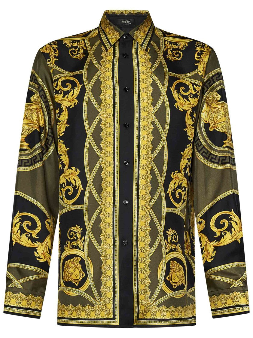 Versace Black Silk Shirt With Baroque Print