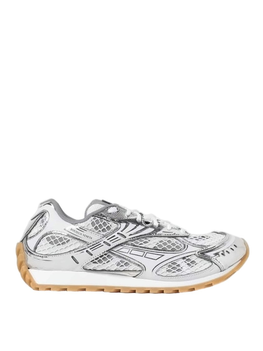 Bottega Veneta Futuristic Silver Mesh Sneakers With Calf Leather Accents