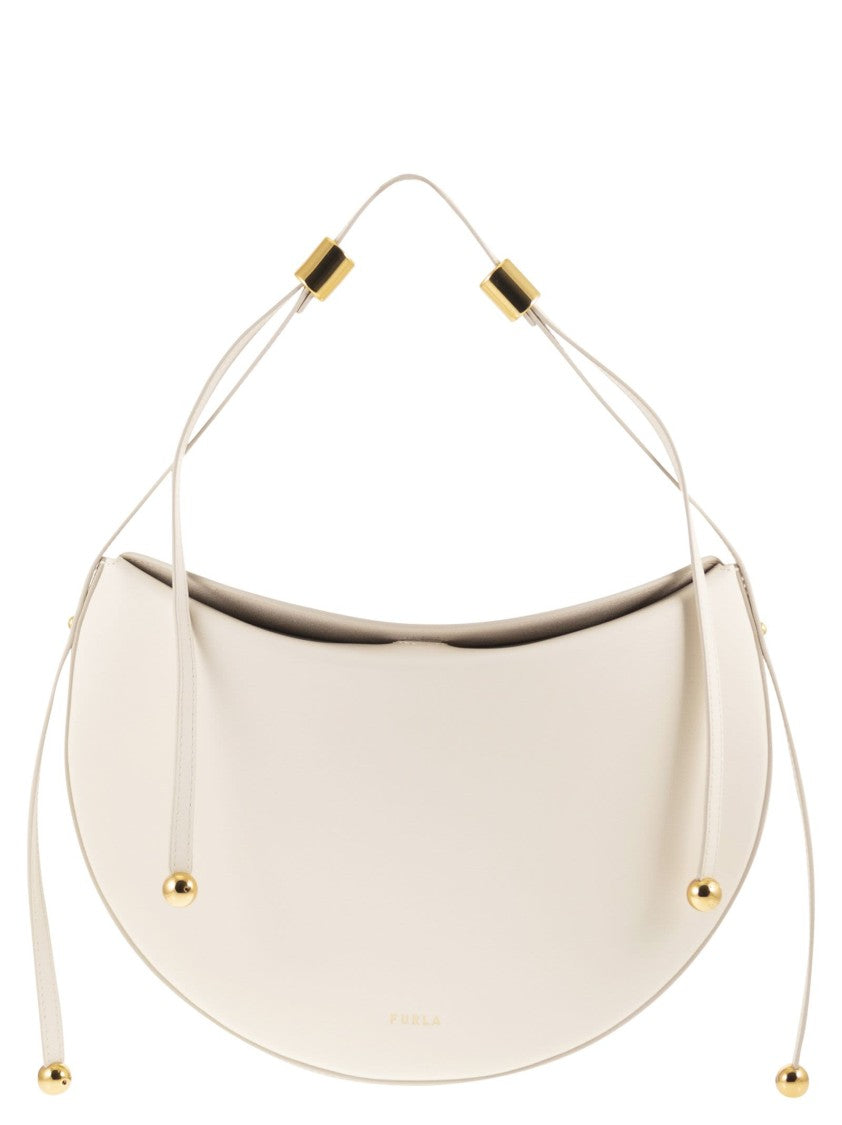 Furla Saddle-Shaped Moonstone Shoulder Bag With Cylindrical Hardware