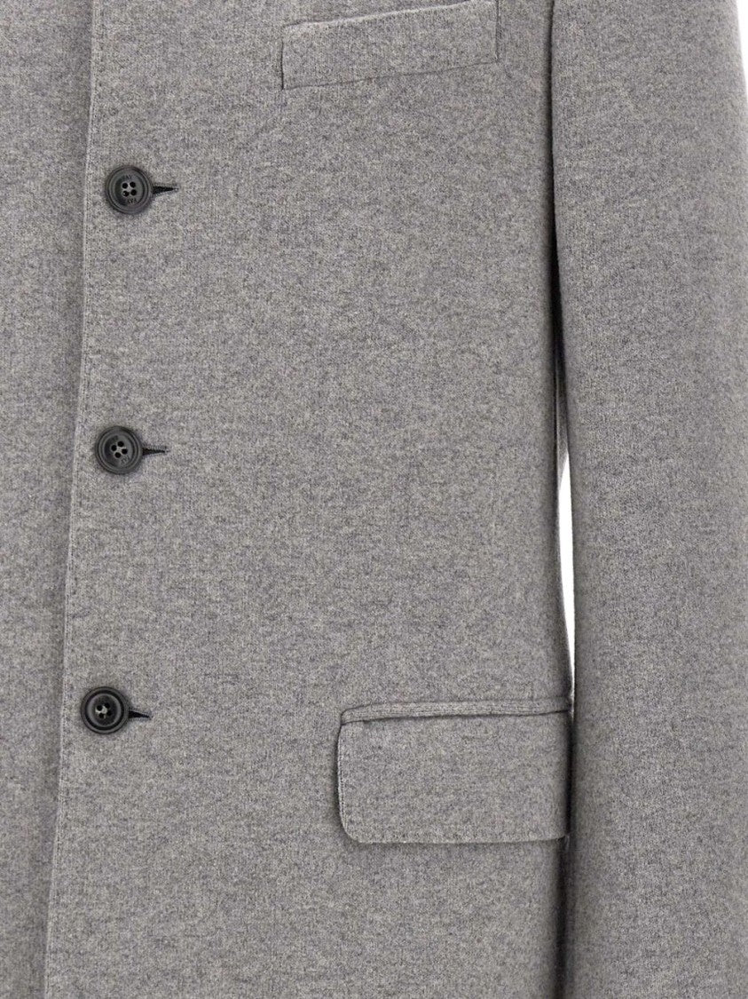 Fay Tailored Grey Wool Coat With Stand-Up Collar