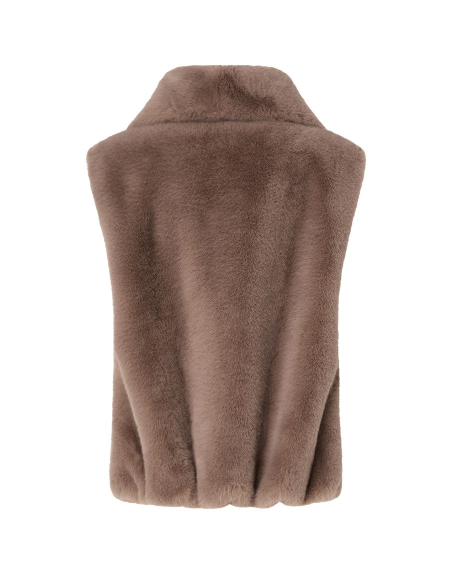 Pinko Fur-Effect Vest With Zip In Beige/Zen Biscuit