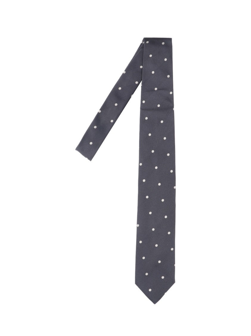 Lardini Silk Tie With White Polka Dots