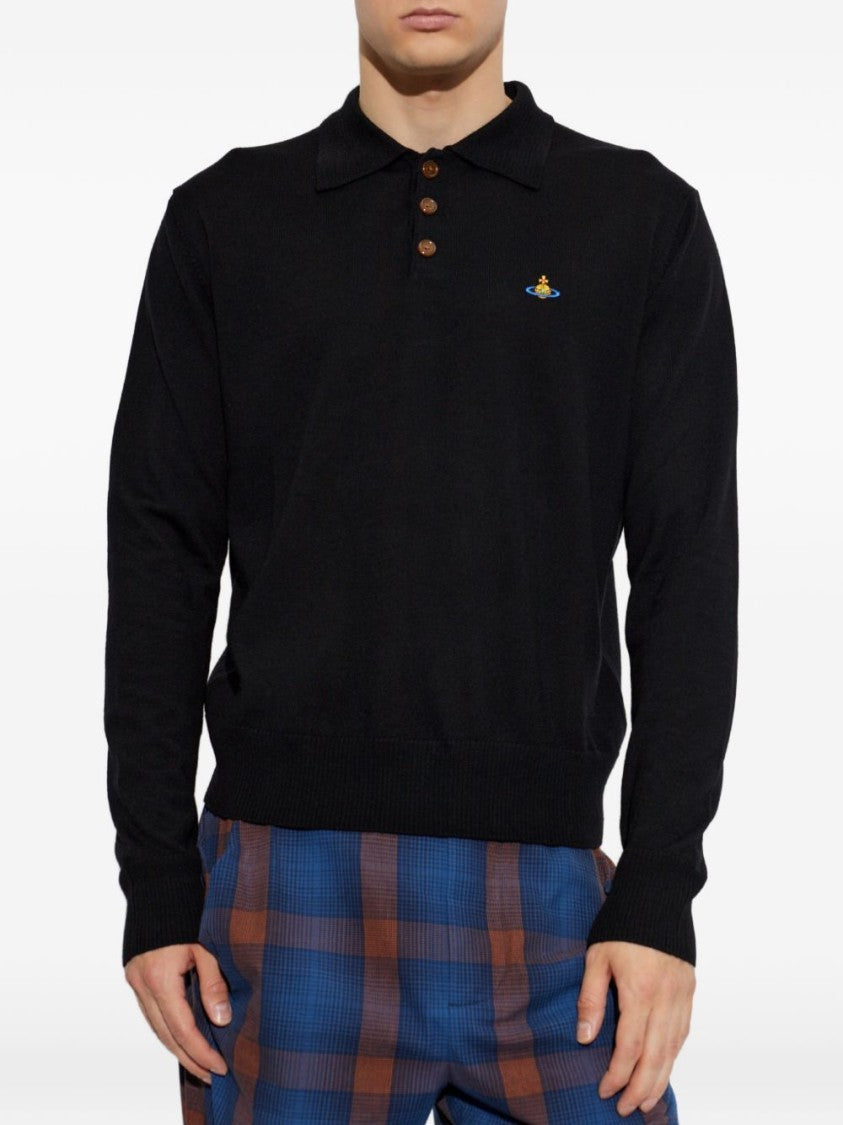 Vivienne Westwood Long-Sleeve Black Cotton Polo Shirt