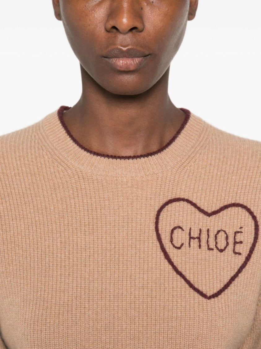 Chloé Black Ribbed Knit Heart-Shaped Sweater