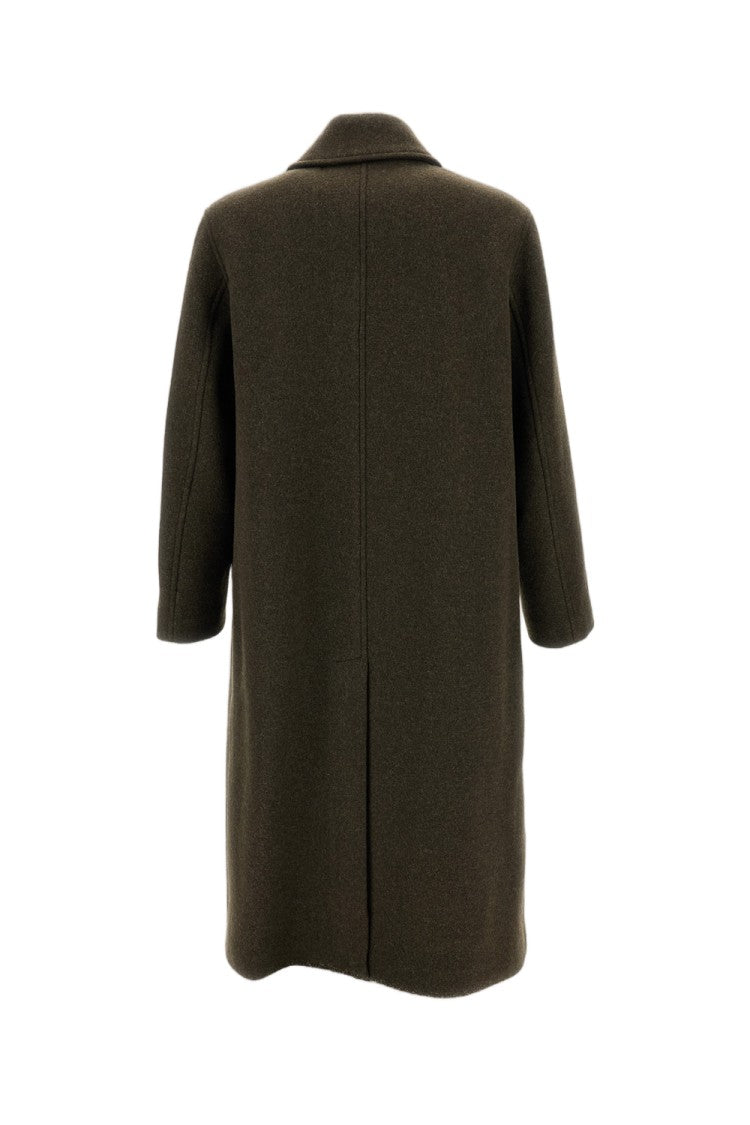 Sunflower Green Long Brushed Wool Pointed Collar Coat