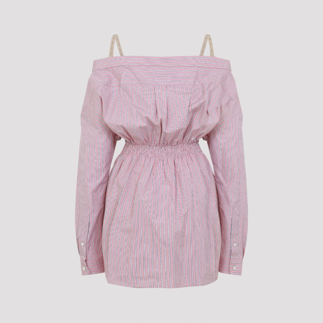 Miu Miu Off-Shoulder Mini Dress With Gathered Waist