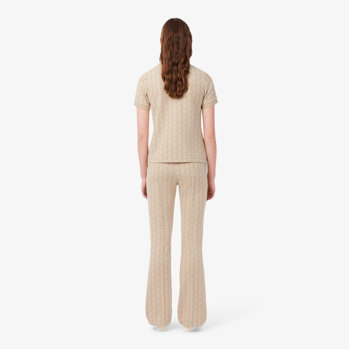 Lacoste Beige Knit Wide-Leg Pants With Geometric Pattern