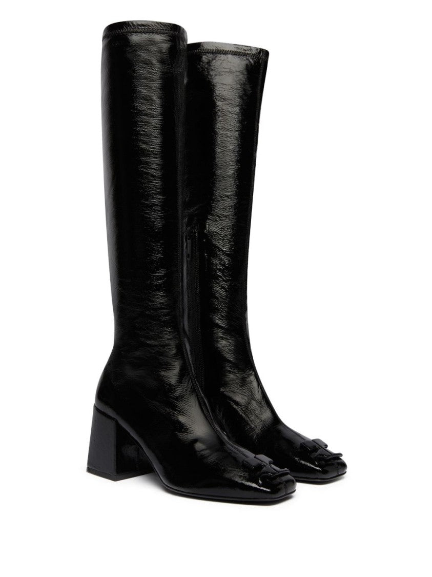 Courrèges High-Shine Black Calf Leather Knee-High Boots