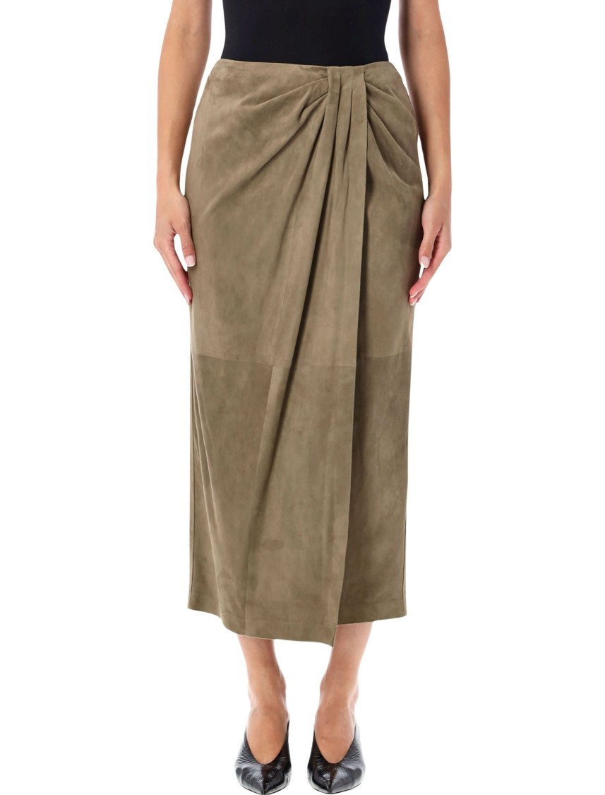 Polo Ralph Lauren Teegan Suede Front-Draped Midi Skirt