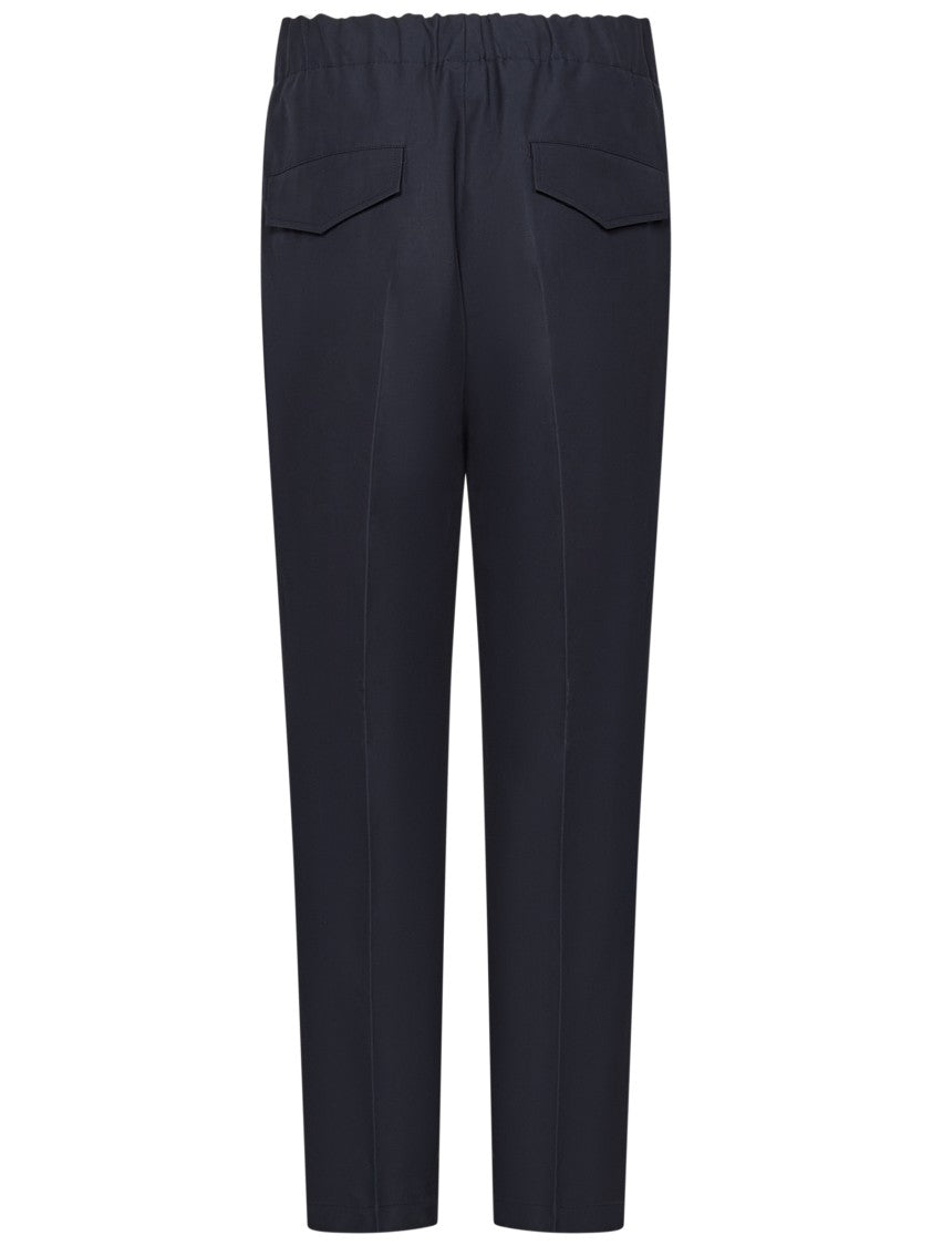 Jil Sander Tapered Blue Cotton Gabardine Trousers With Elasticated Waistband