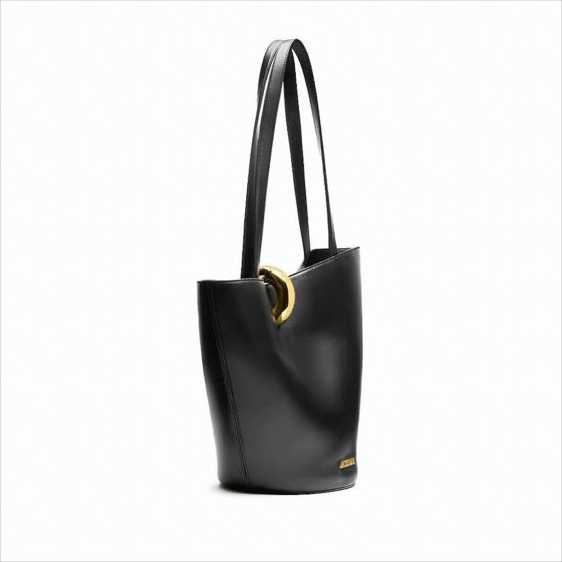 Jacquemus Structured Black Leather Shoulder Bag With Gold Hardware