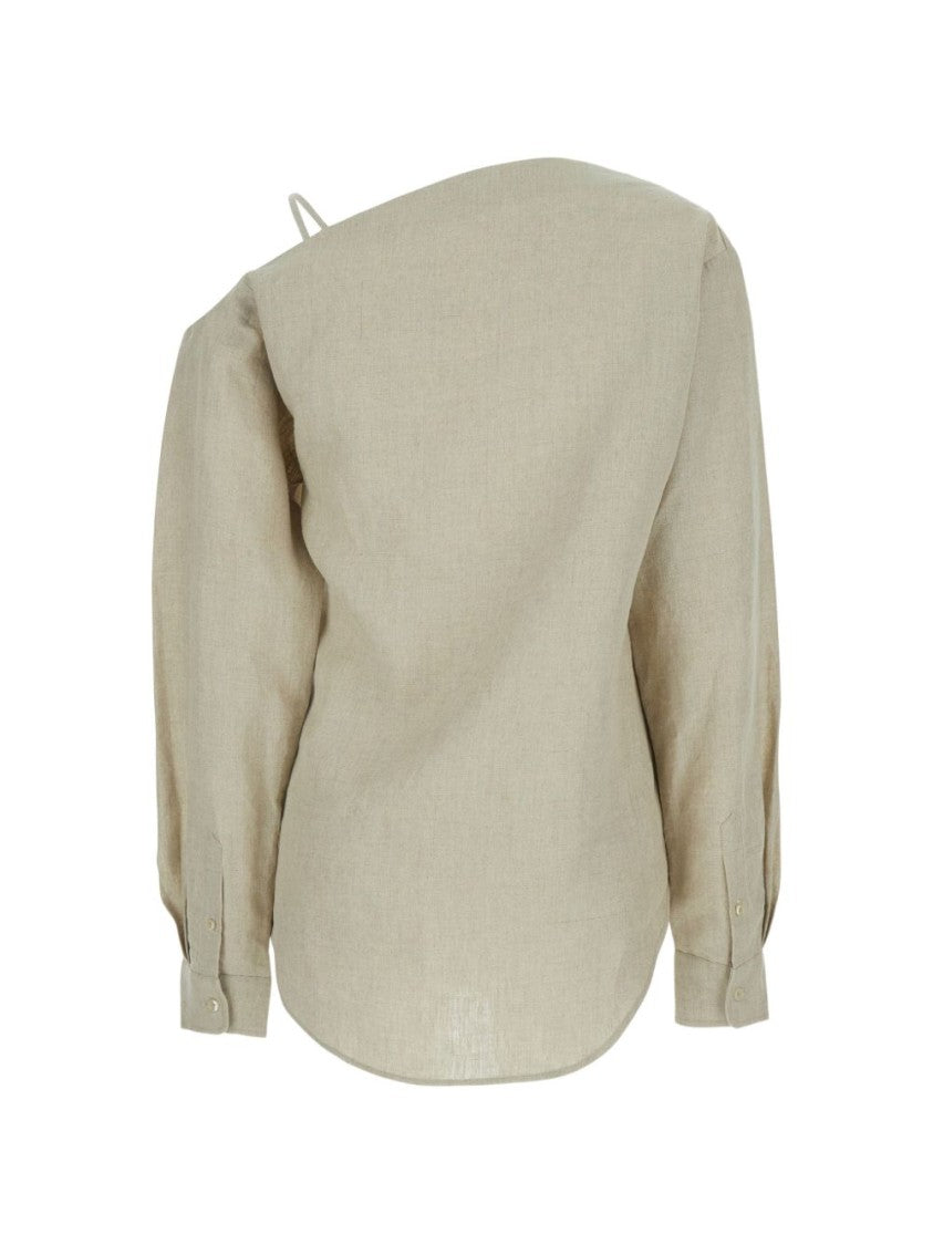 Coperni Asymmetrical Beige Shirt With Diagonal Button Closure And Minimalist Appeal