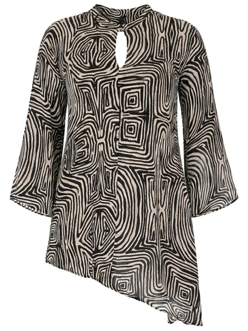Elena Miro` Abstract Geometric Black/Beige Pattern Tunic