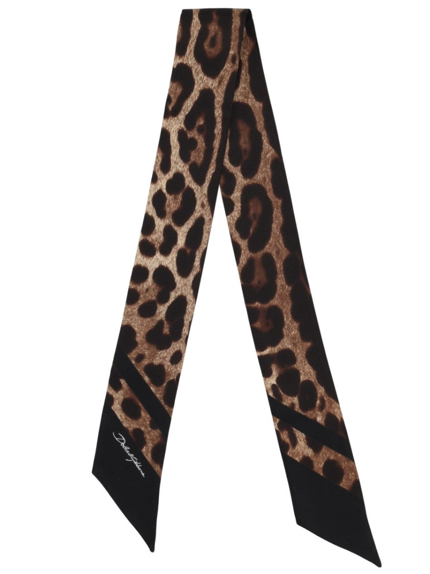 Dolce & Gabbana Tapered Leopard Print Silk Bandeau Scarf