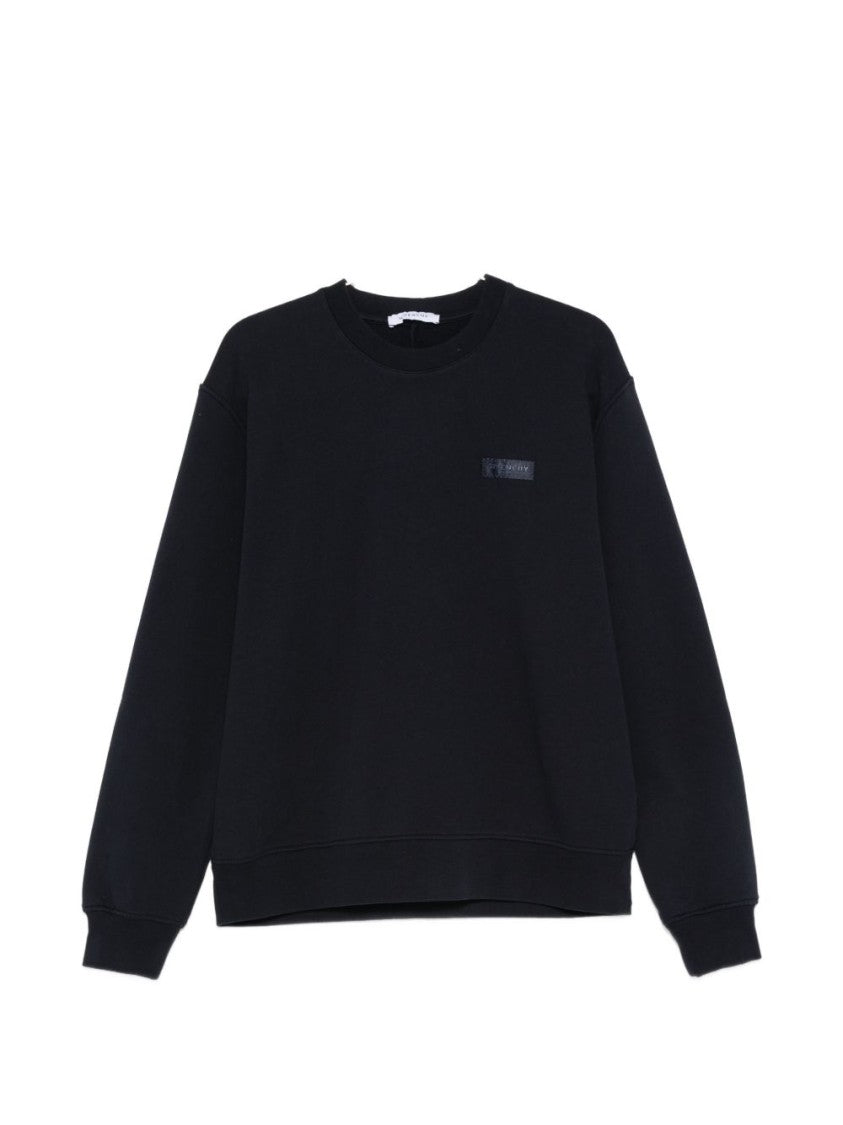 Givenchy Navy Crew Neck Sweater With Ribbed Details And Logo