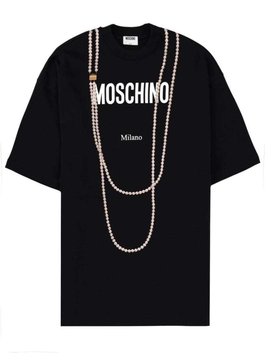 Moschino Black Milano Pearl Necklace T-Shirt