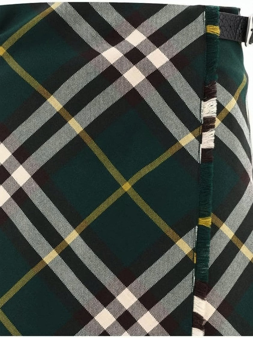 Burberry Tartan-Wrap Midi Skirt With Fringed Edges