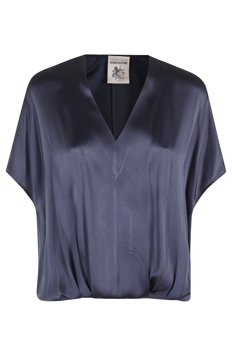 Semi Couture Cape-Style Blouse With V-Neckline And Asymmetrical Hem
